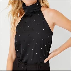 NWT Ann Taylor XXS Black Pearlized Mixed Media Halter Top